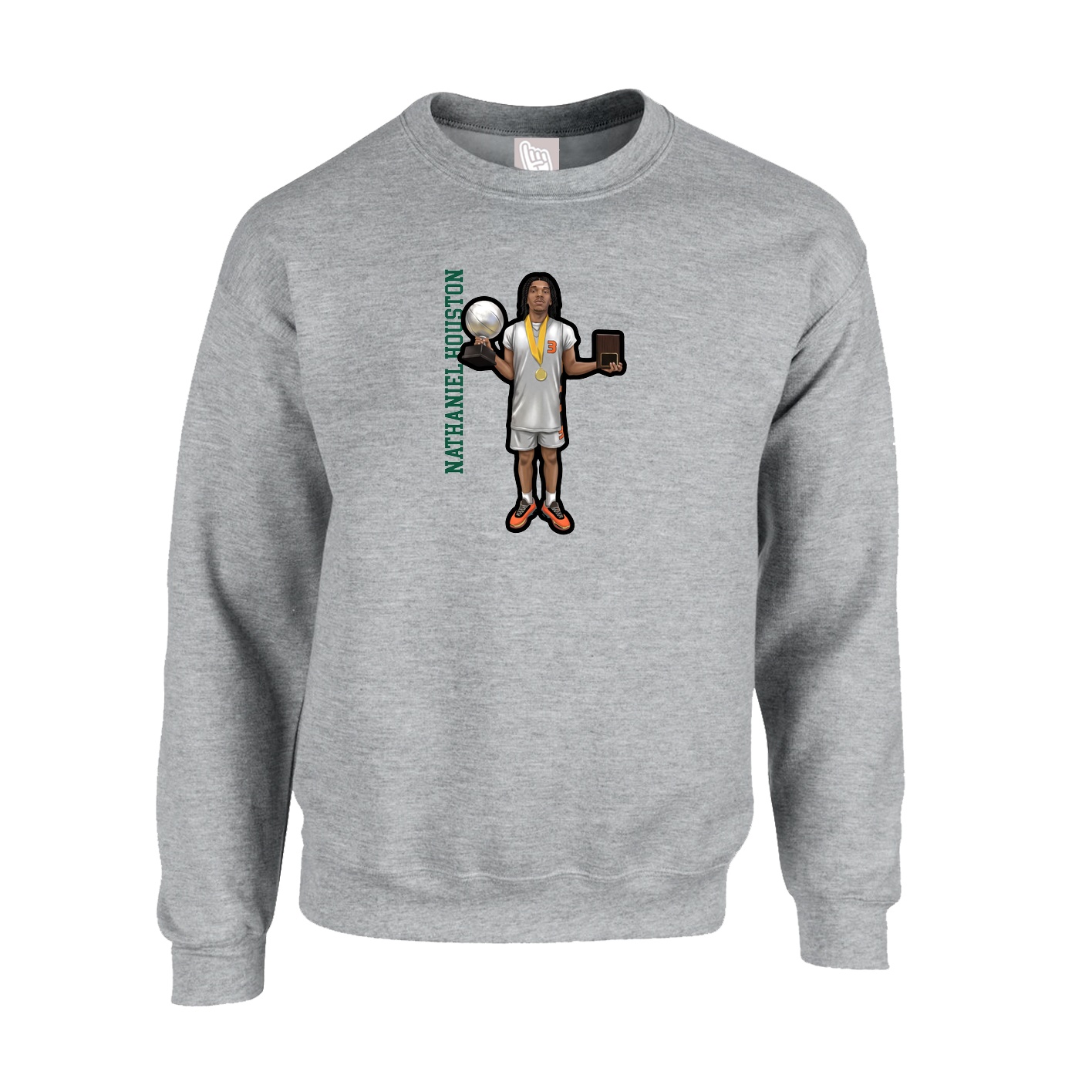 Fleece Crew — Name Vertical in Grey