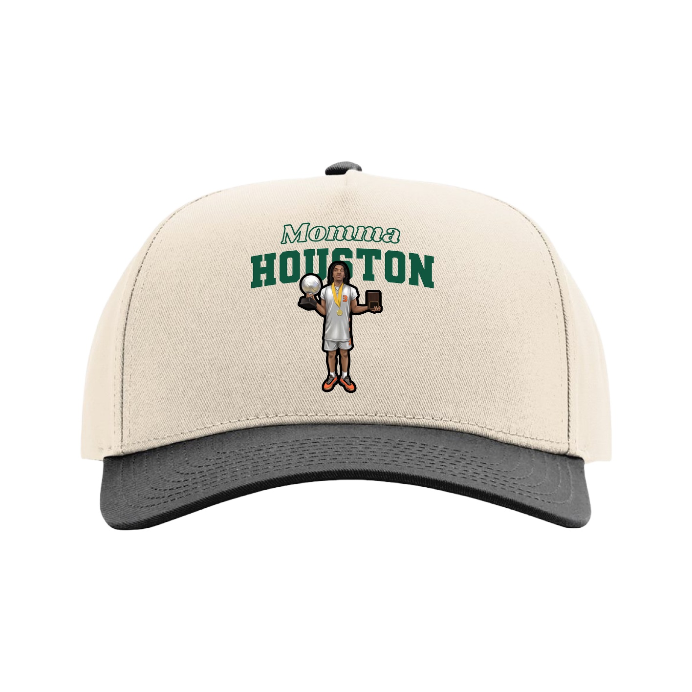 Full Fabric Five-Panel Champ Cap — Mothers Day Block in Cream/Black