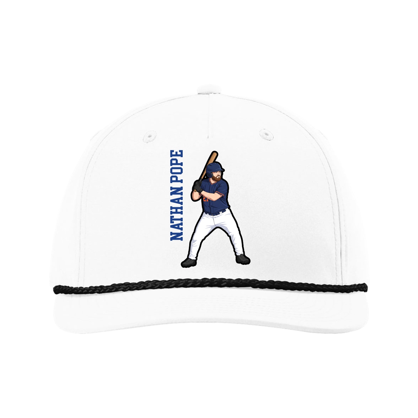 Five-Panel Classic Rope Cap — Name Vertical in White