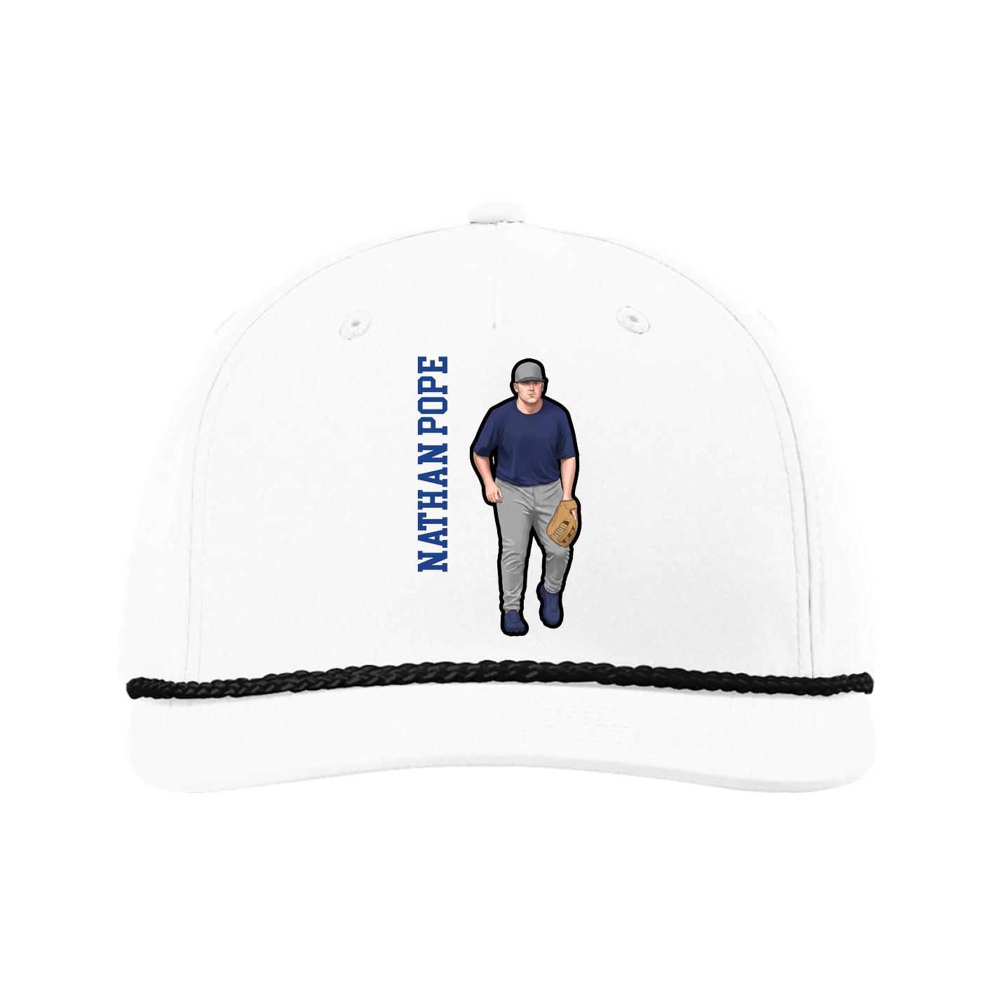 Five-Panel Classic Rope Cap — Name Vertical in White