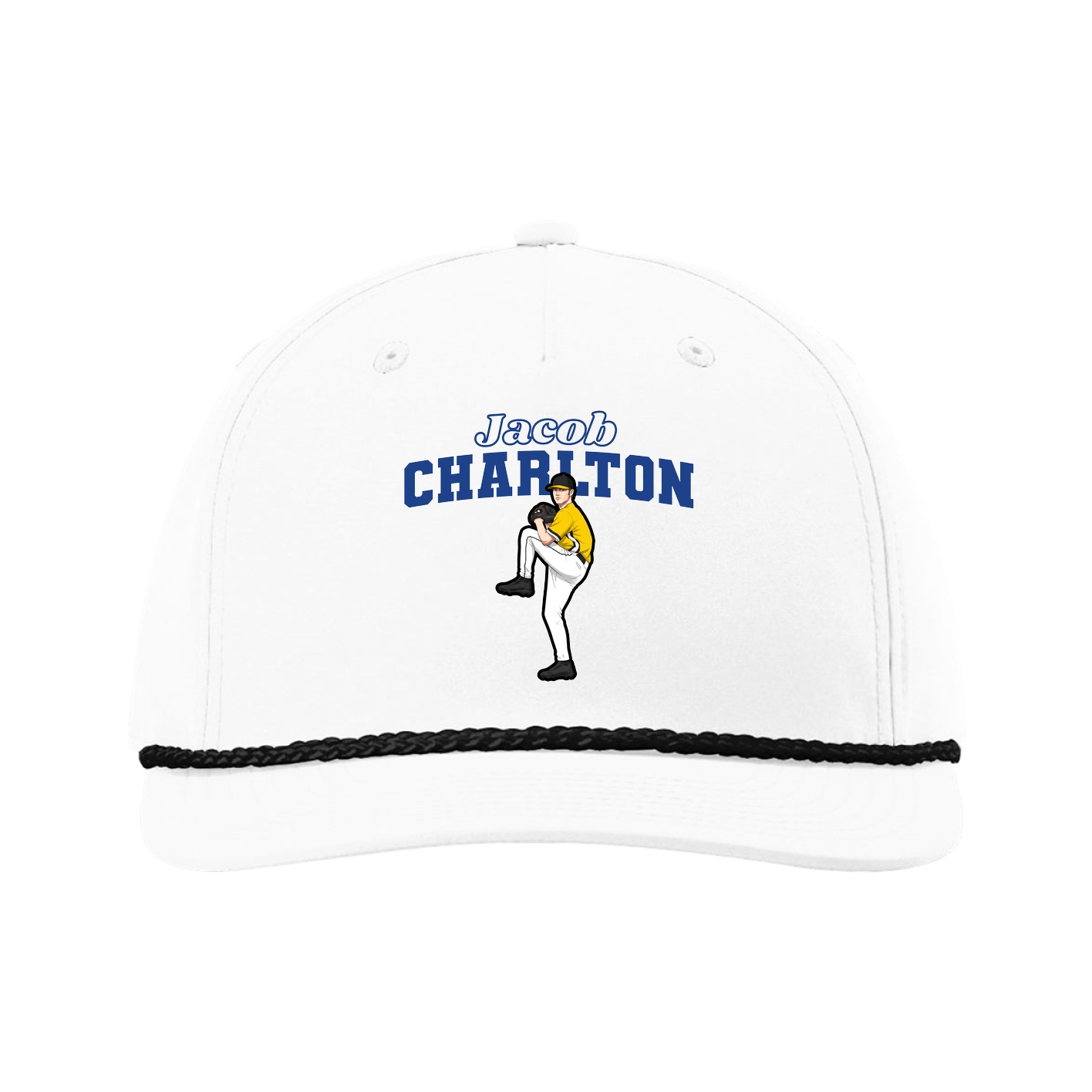 Five-Panel Classic Rope Cap — Name Arch in White