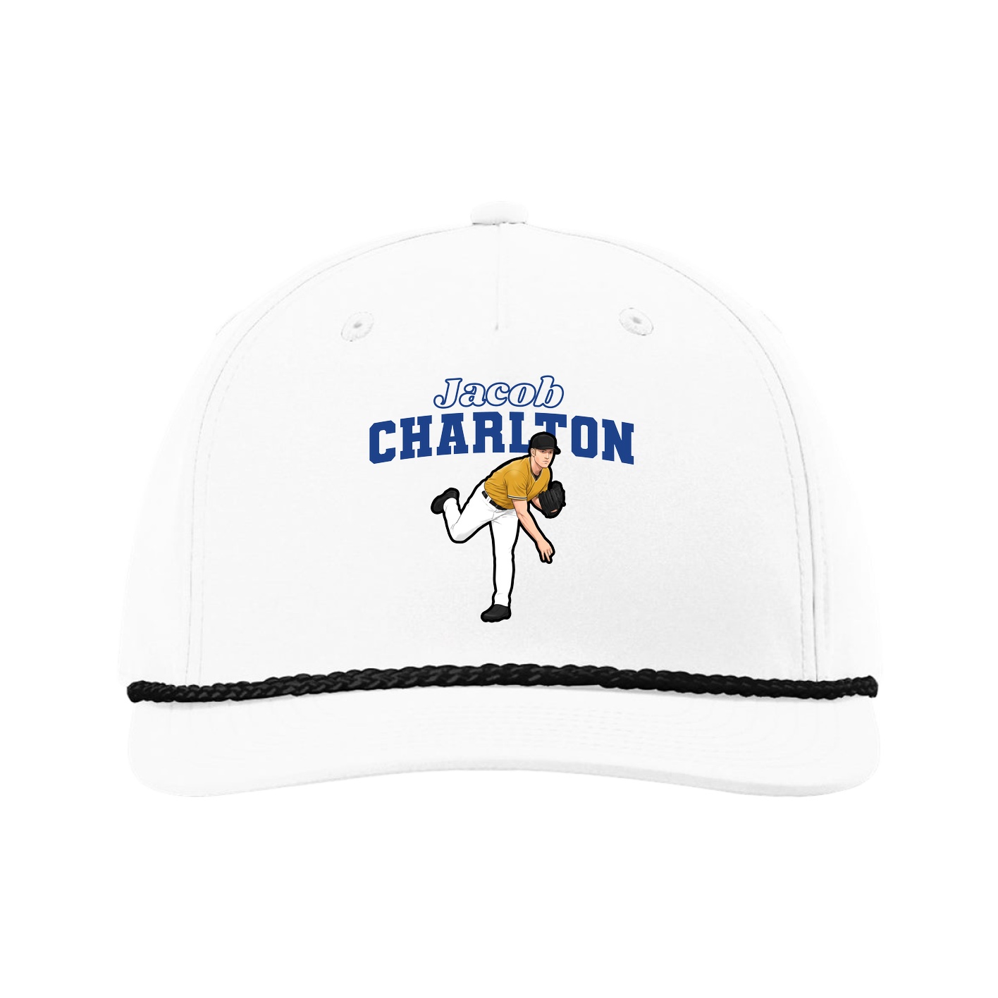 Five-Panel Classic Rope Cap — Name Arch in White