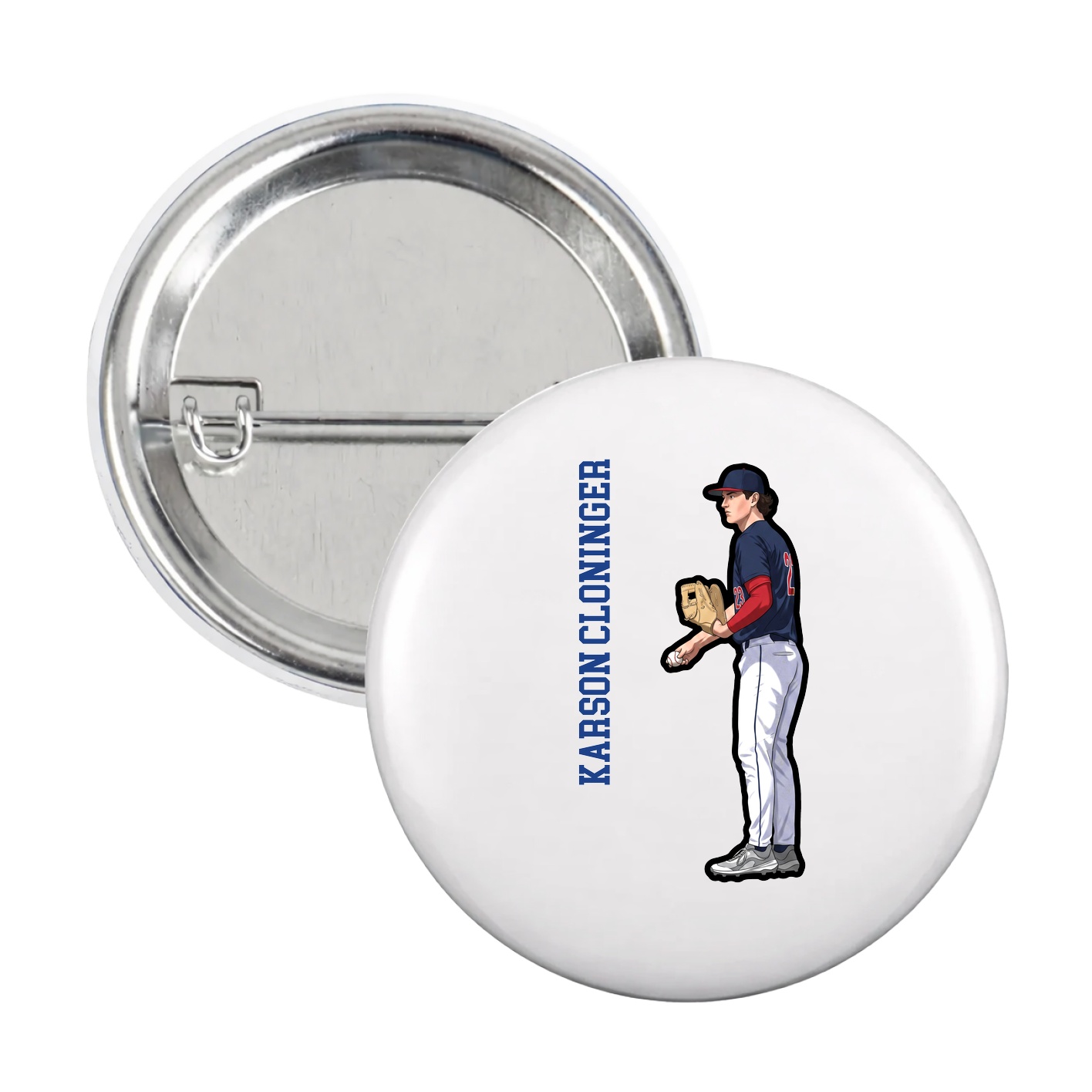 Game Day Button — Name Vertical in White