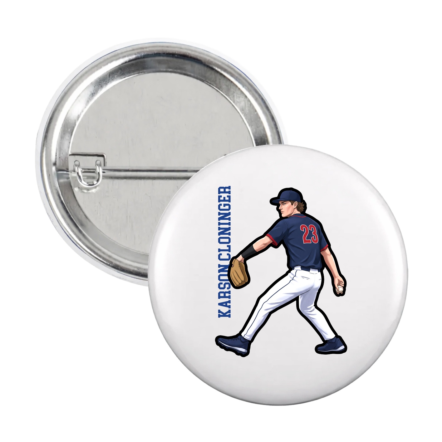 Game Day Button — Name Vertical in White
