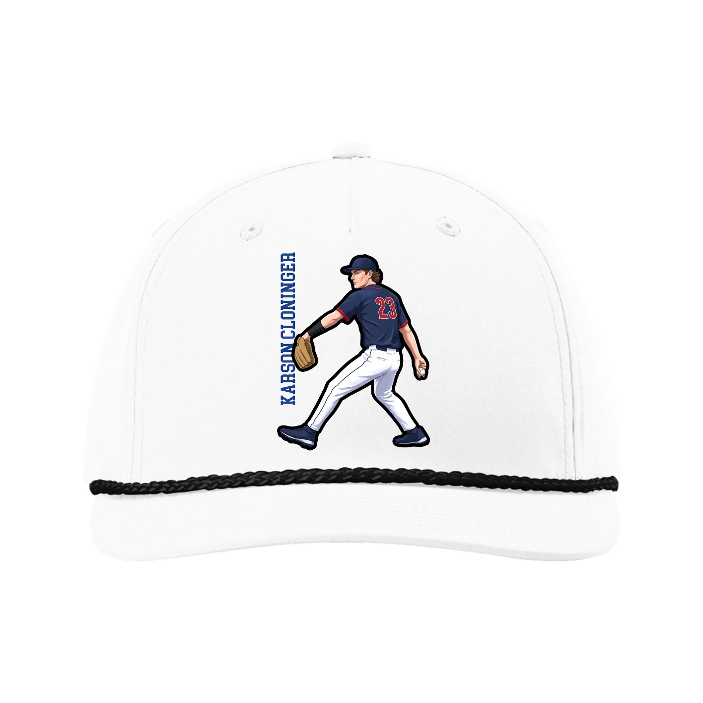 Five-Panel Classic Rope Cap — Name Vertical in White