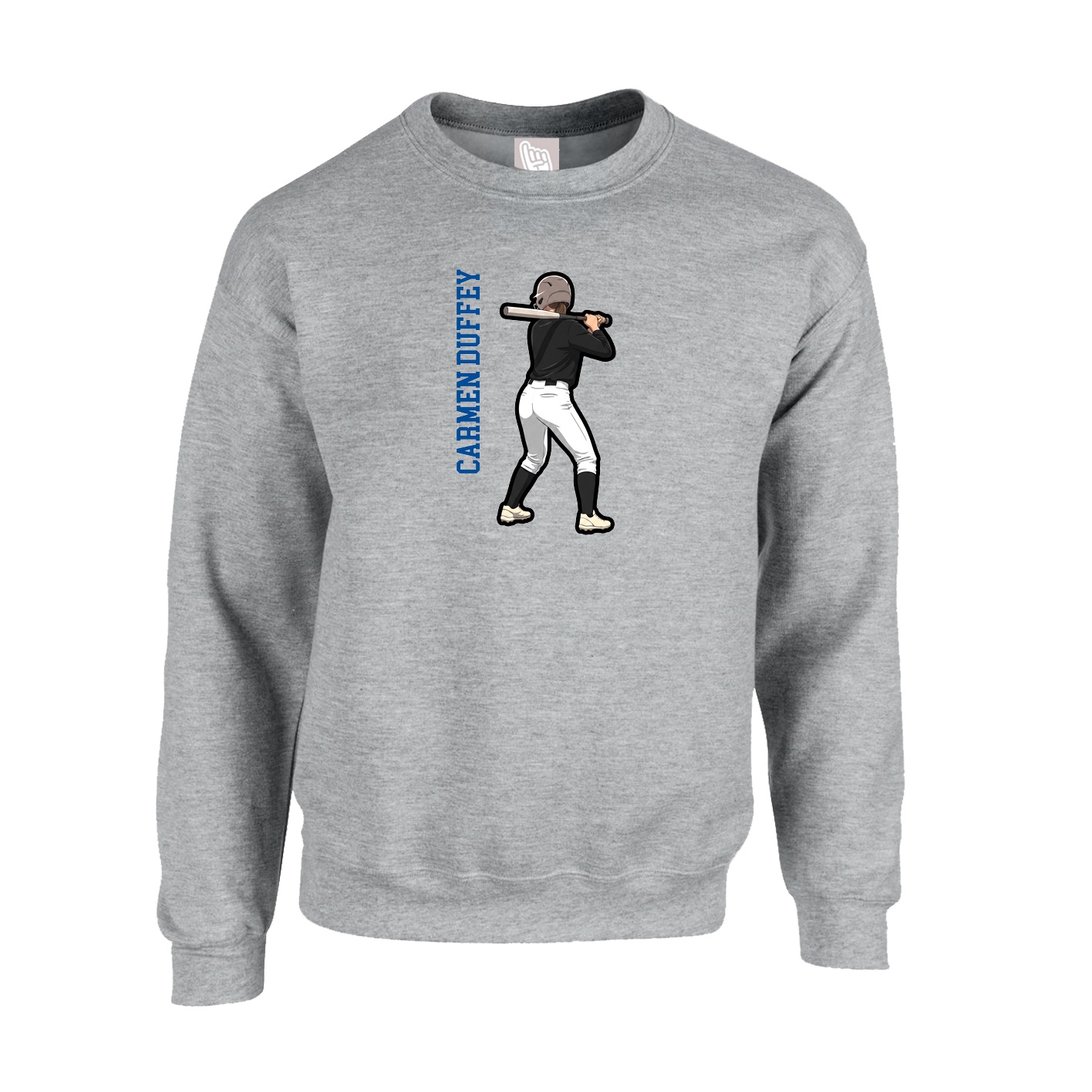 Fleece Crew — Name Vertical in Grey