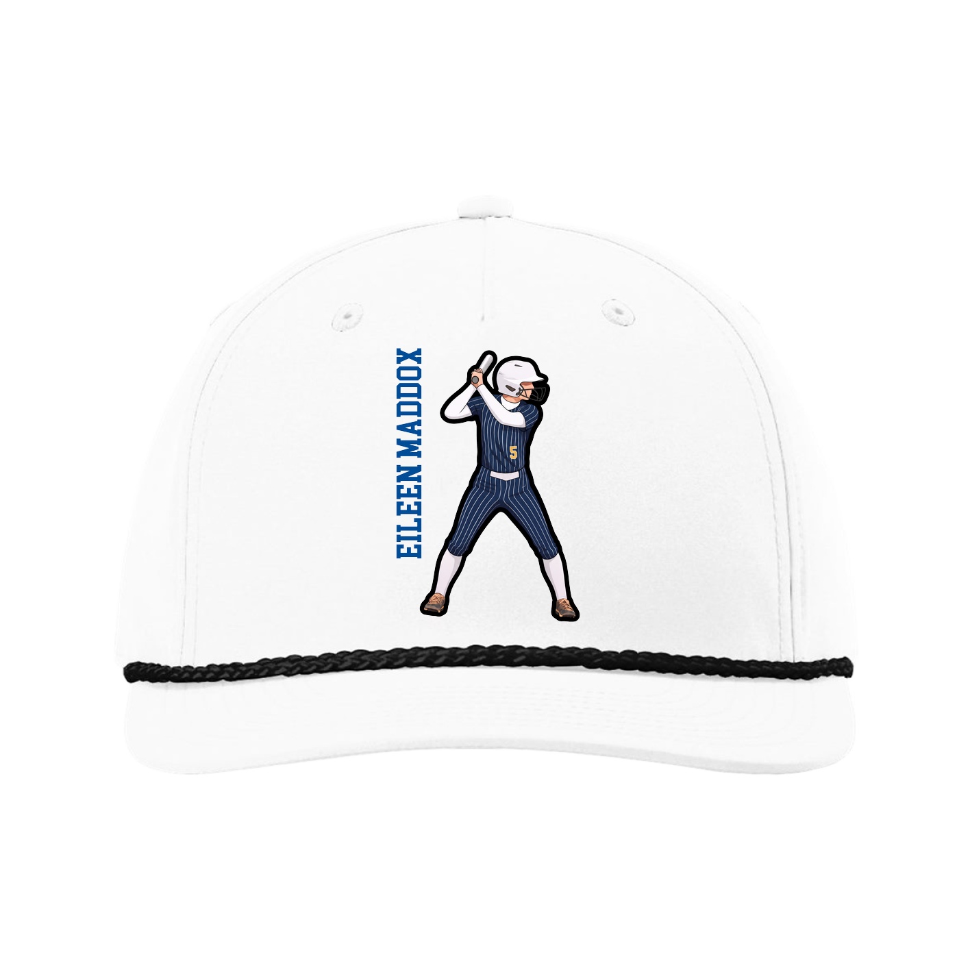 Five-Panel Classic Rope Cap — Name Vertical in White