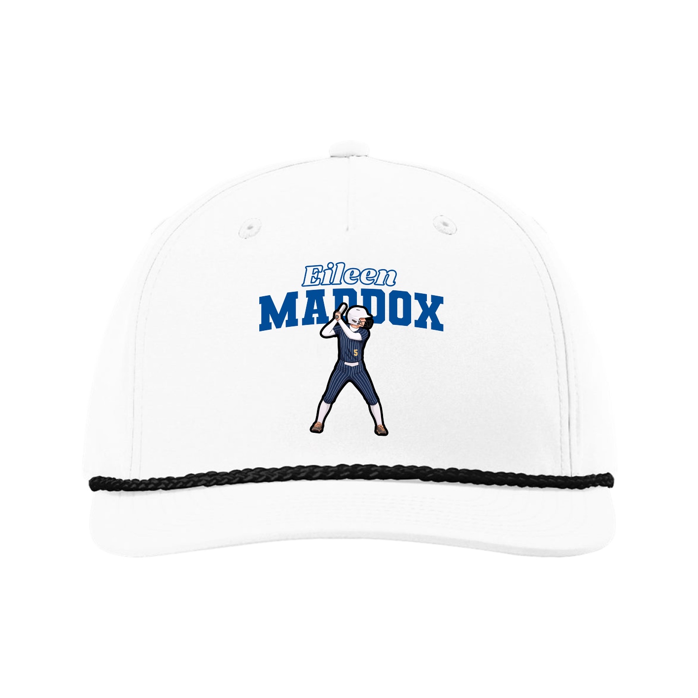 Five-Panel Classic Rope Cap — Name Arch in White