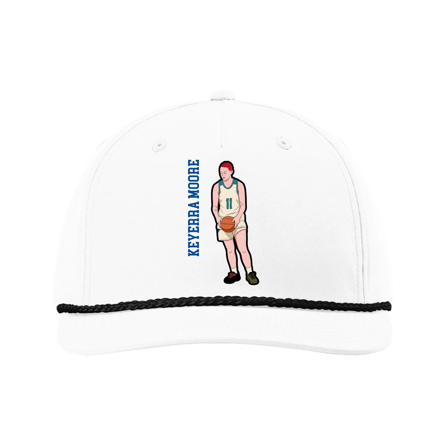 Five-Panel Classic Rope Cap — Name Vertical in White