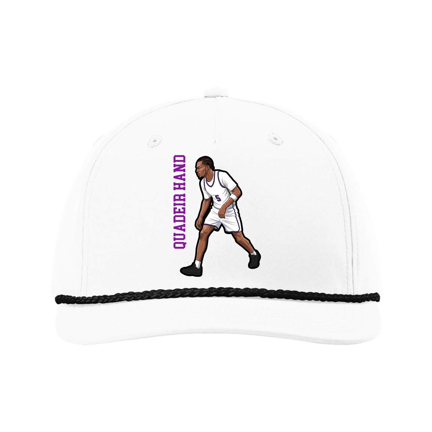 Five-Panel Classic Rope Cap — Name Vertical in White