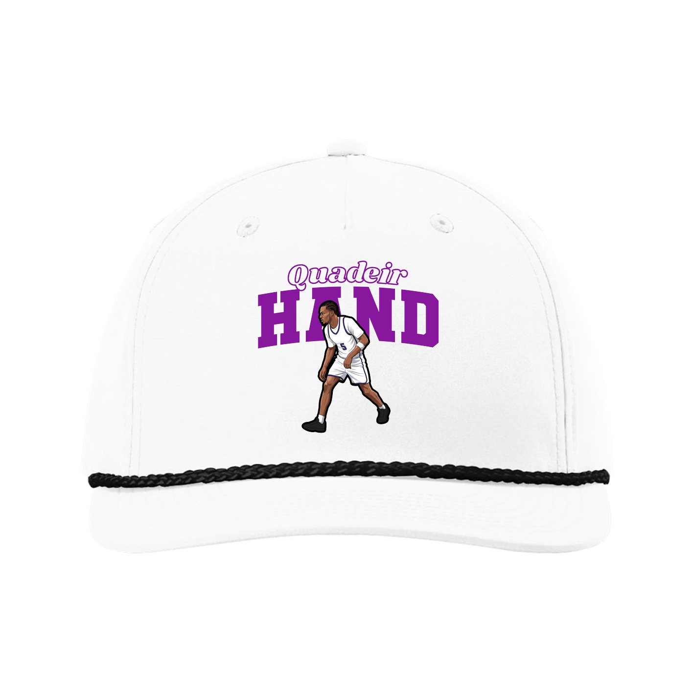 Five-Panel Classic Rope Cap — Name Arch in White