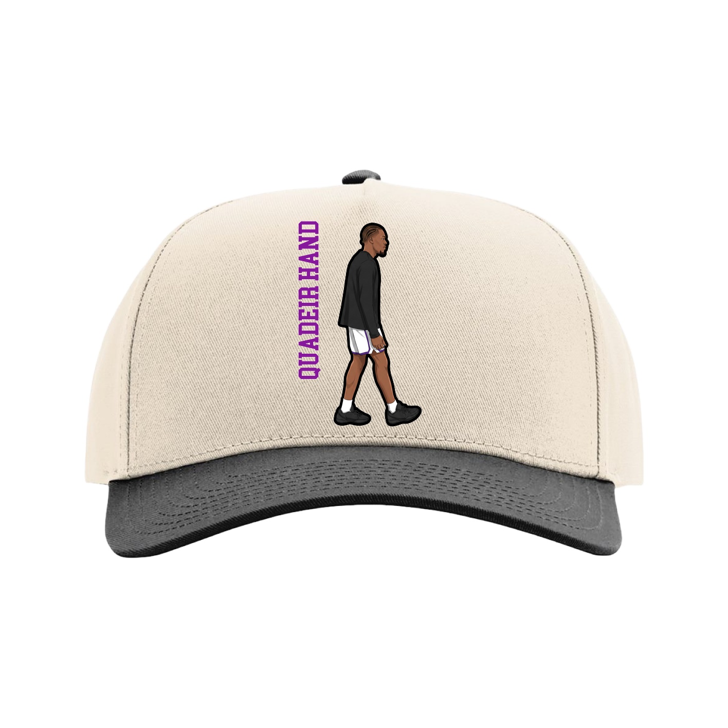 Full Fabric Five-Panel Champ Cap — Name Vertical in Cream/Black