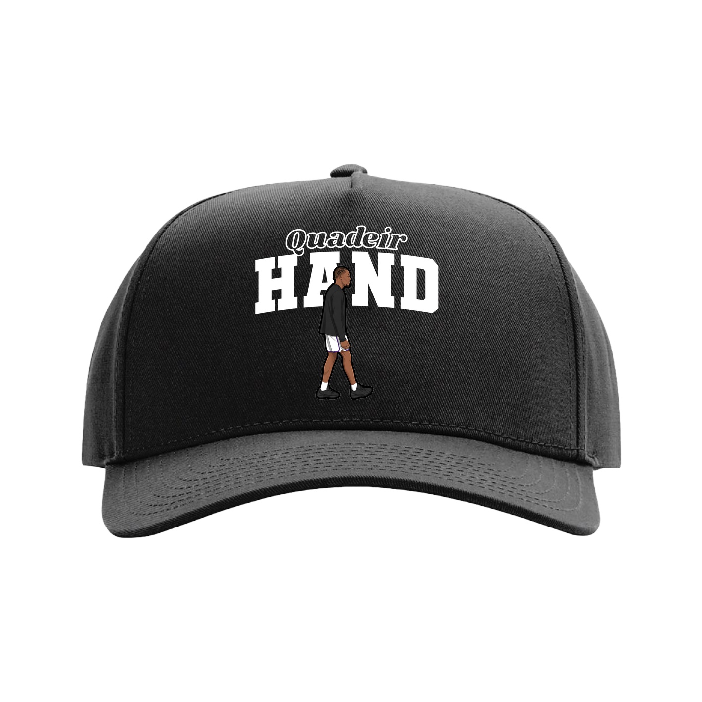 Full Fabric Five-Panel Champ Cap — Name Arch in Black