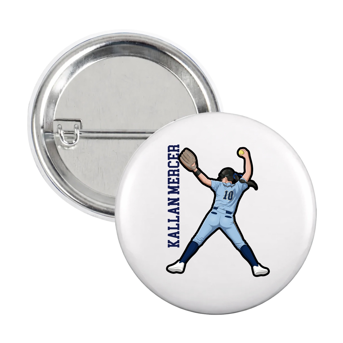 Game Day Button — Name Vertical in White
