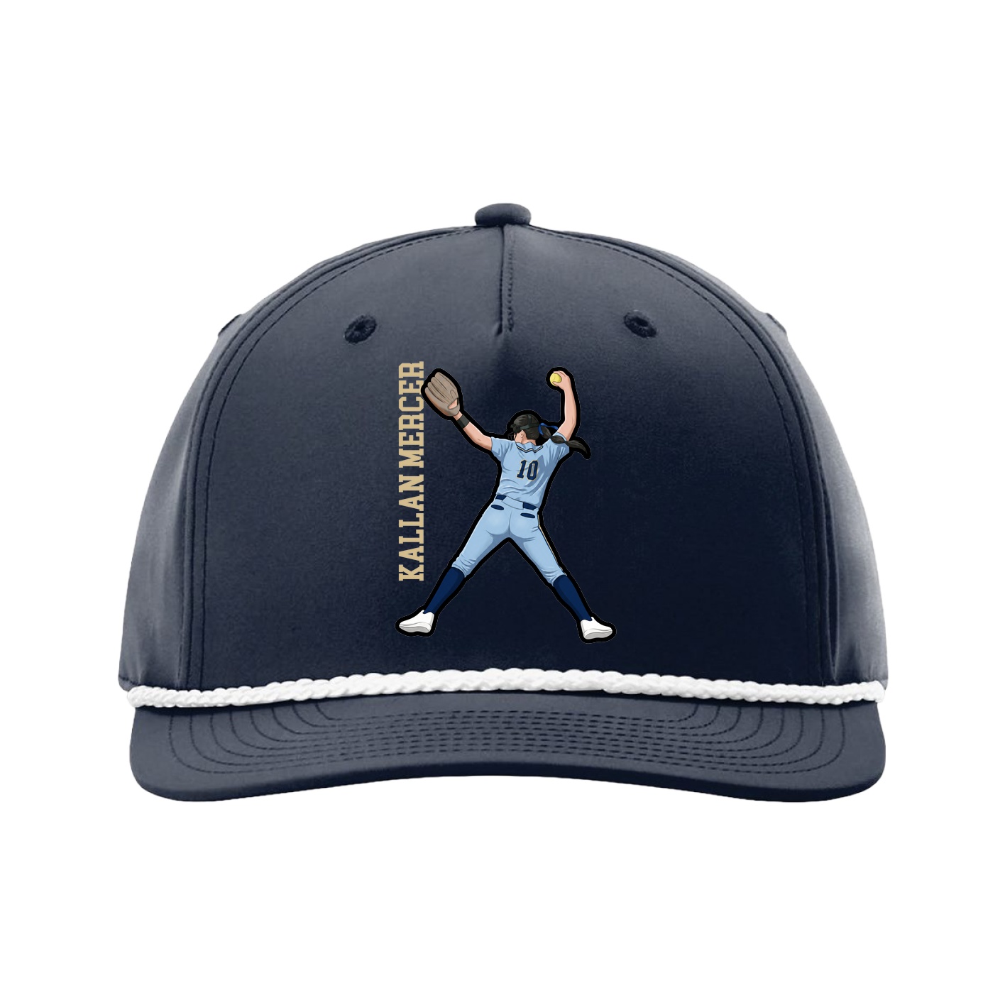 Five-Panel Classic Rope Cap — Name Vertical in Navy