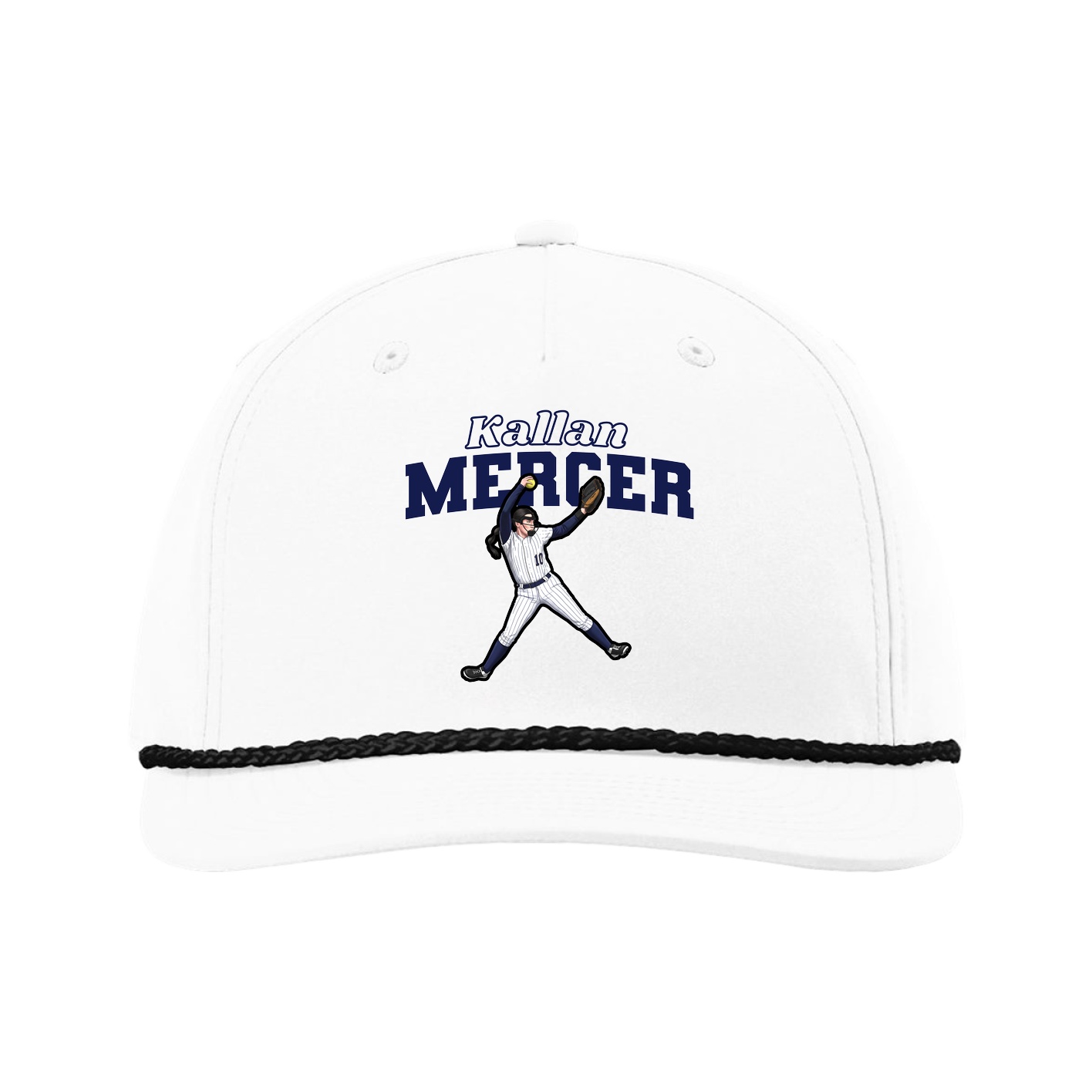 Five-Panel Classic Rope Cap — Name Arch in White