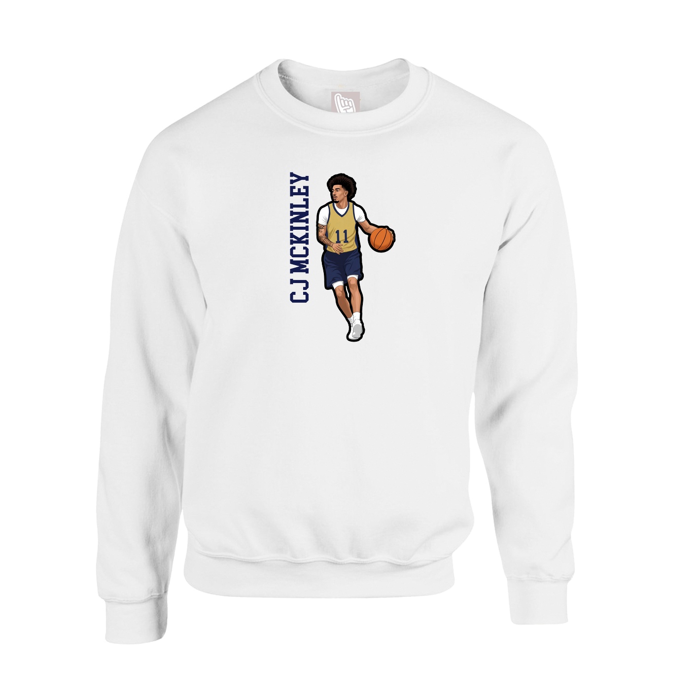 Fleece Crew — Name Vertical in White