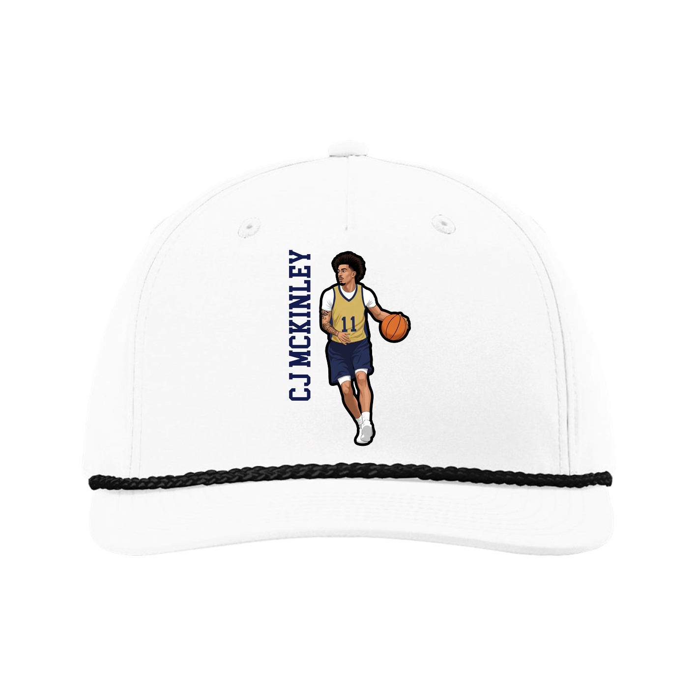 Five-Panel Classic Rope Cap — Name Vertical in White