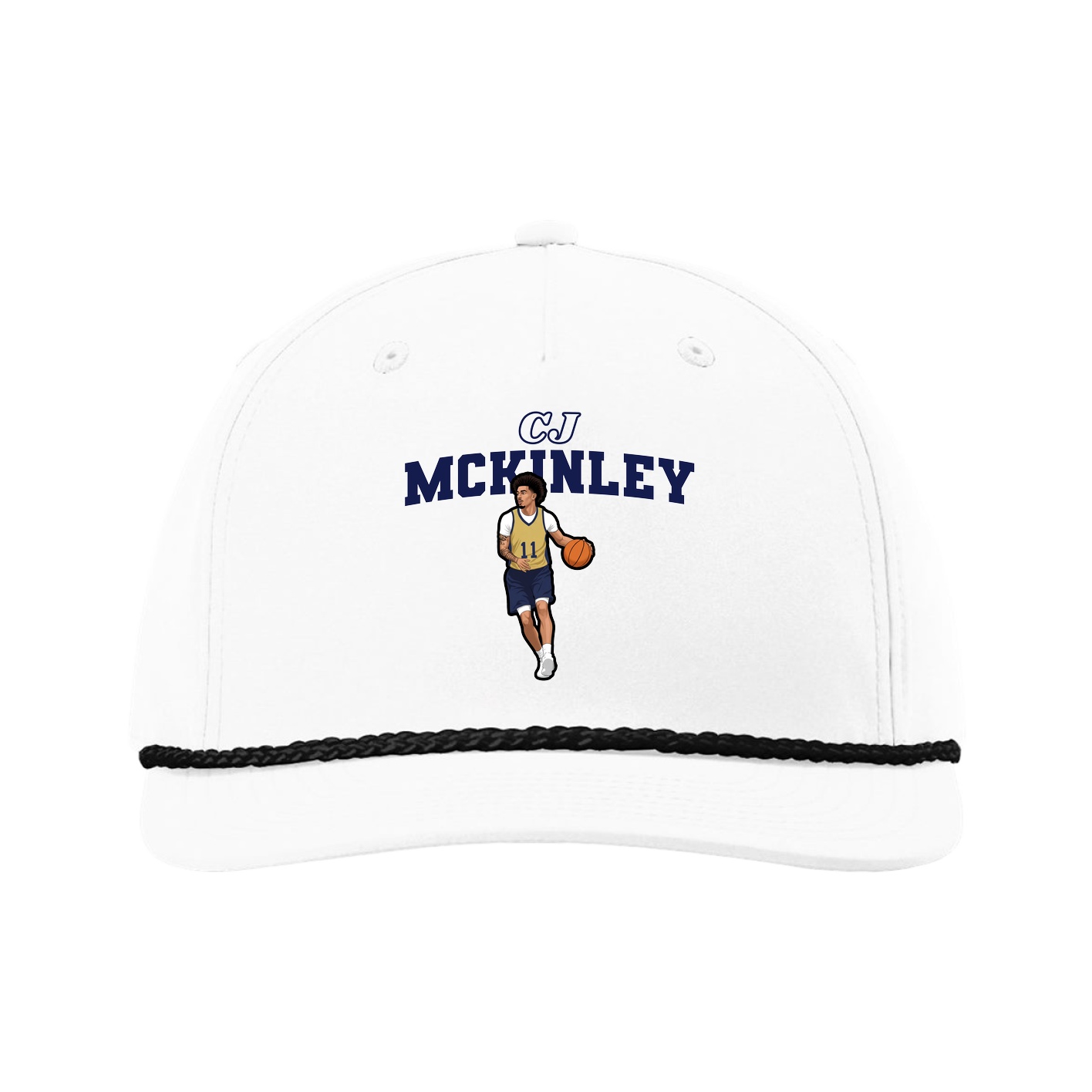 Five-Panel Classic Rope Cap — Name Arch in White