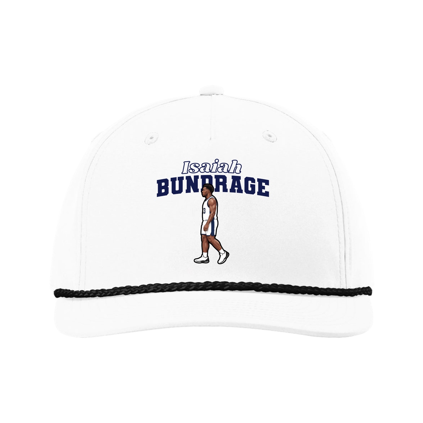 Five-Panel Classic Rope Cap — Name Arch in White