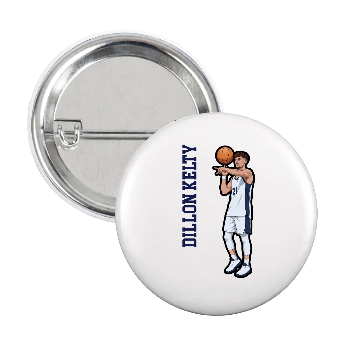Game Day Button — Name Vertical in White