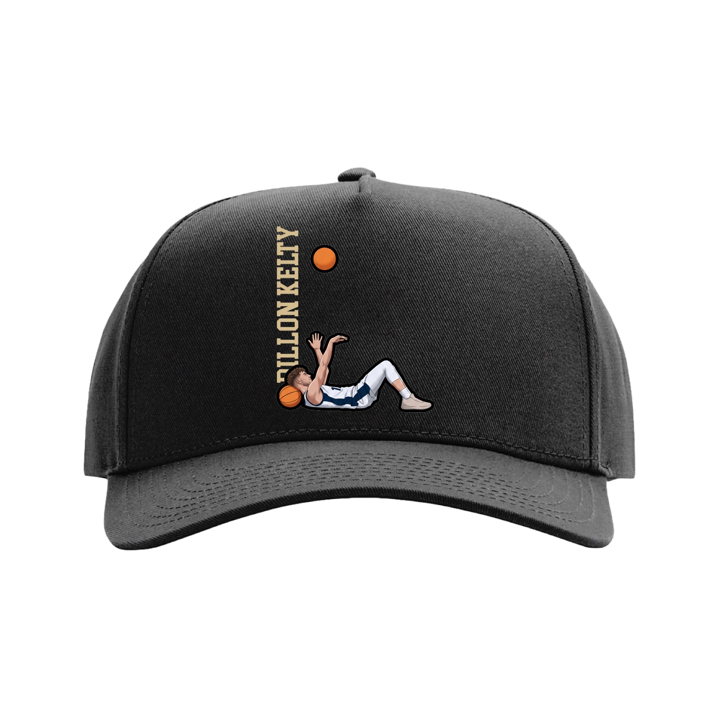 Full Fabric Five-Panel Champ Cap — Name Vertical in Black