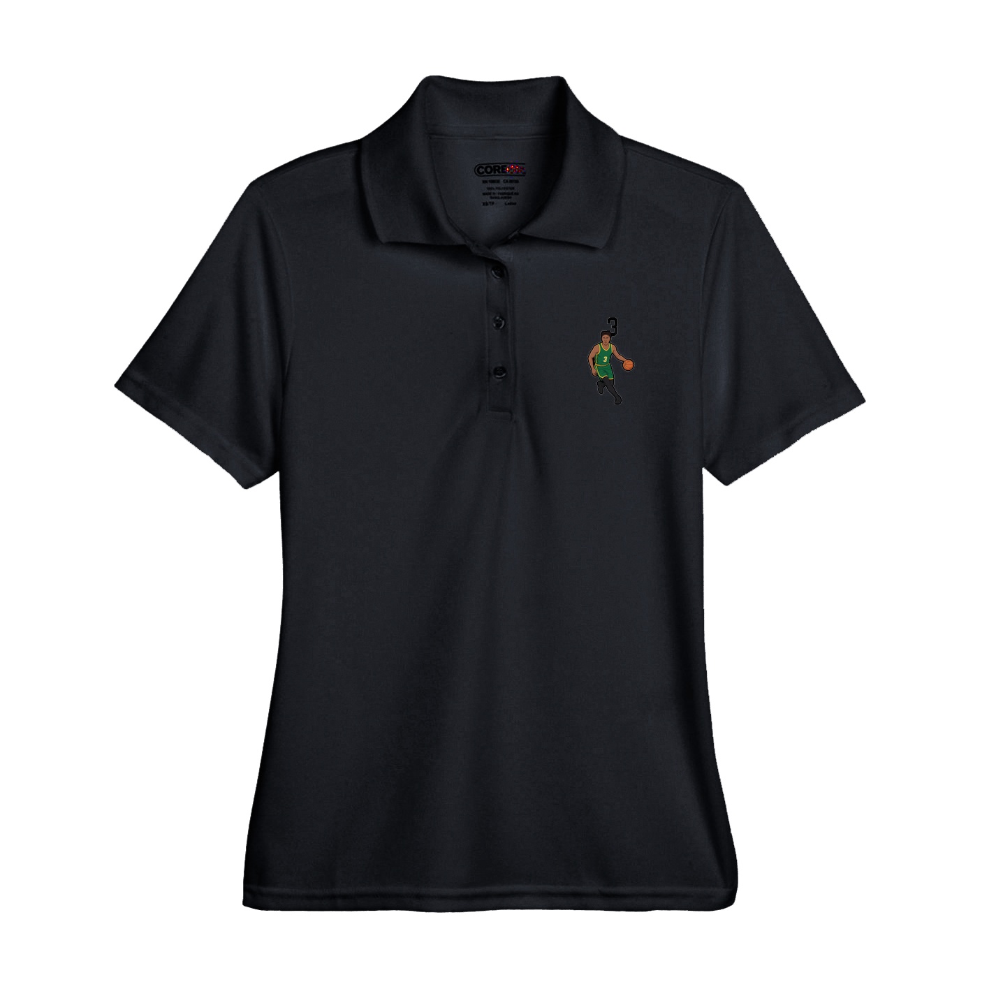 Womens Performance Polo — Number Top in Black