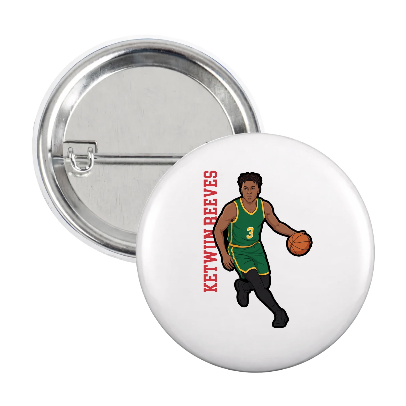 Game Day Button — Name Vertical in White