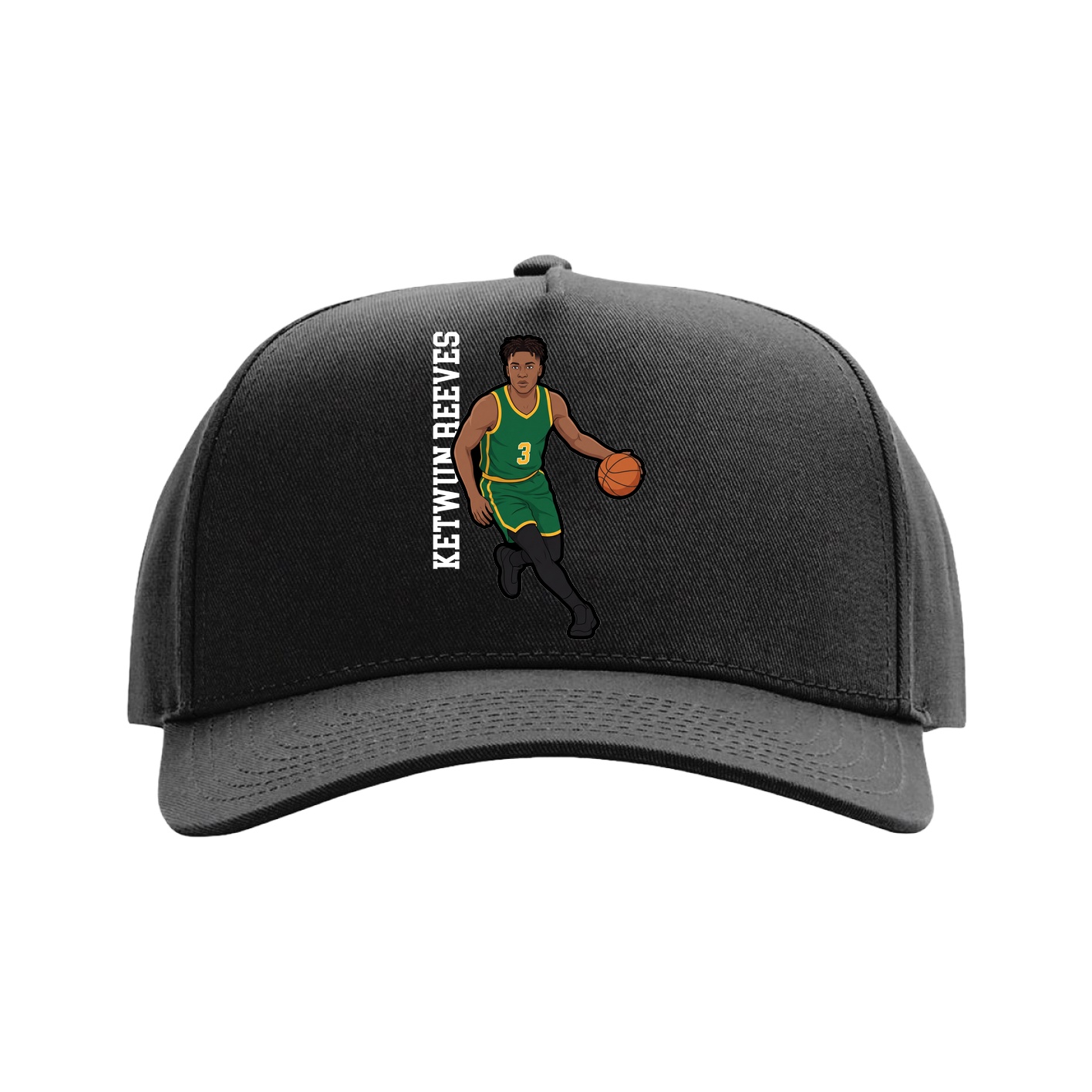 Full Fabric Five-Panel Champ Cap — Name Vertical in Black