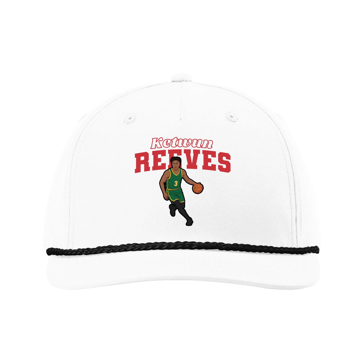 Five-Panel Classic Rope Cap — Name Arch in White