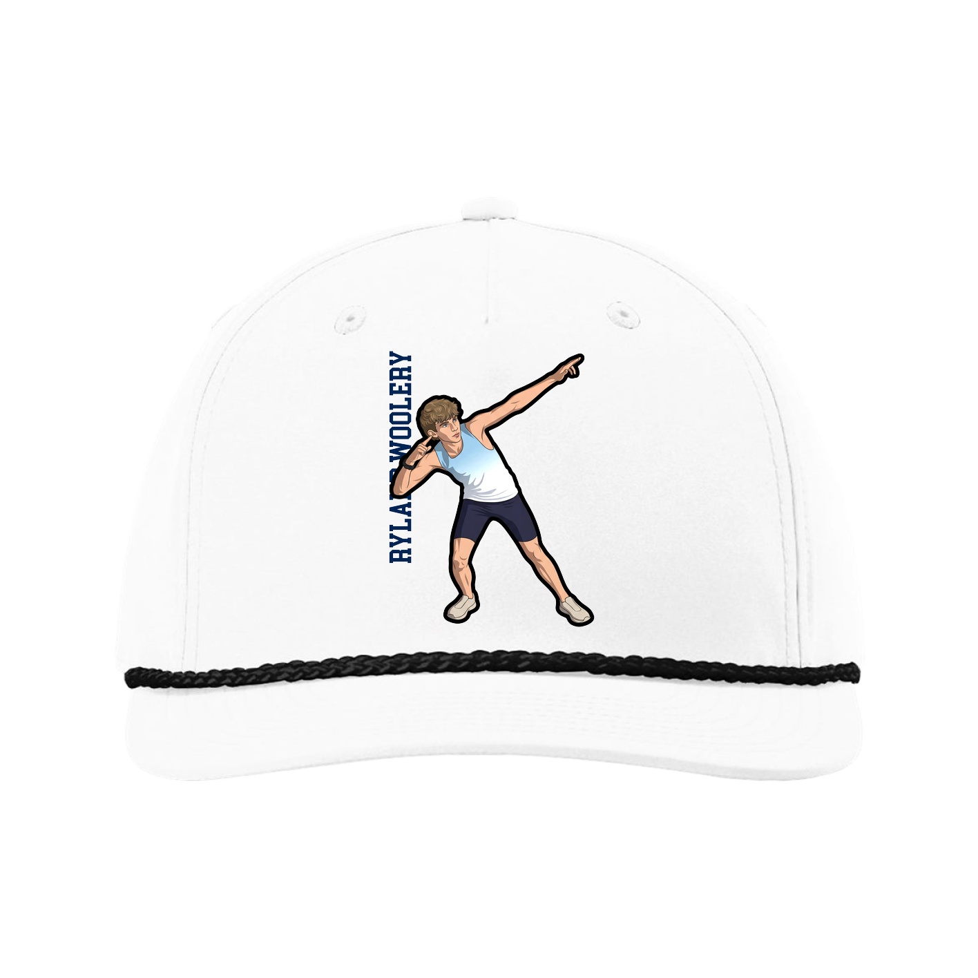 Five-Panel Classic Rope Cap — Name Vertical in White