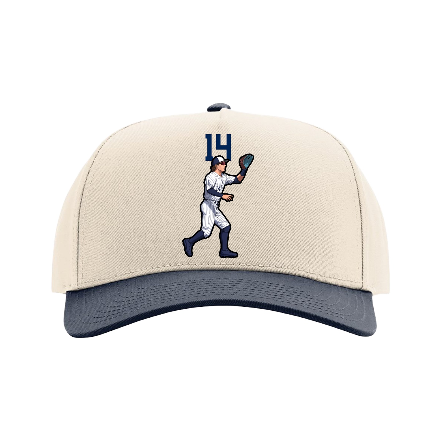 Full Fabric Five-Panel Champ Cap — Number Top in Cream/Navy