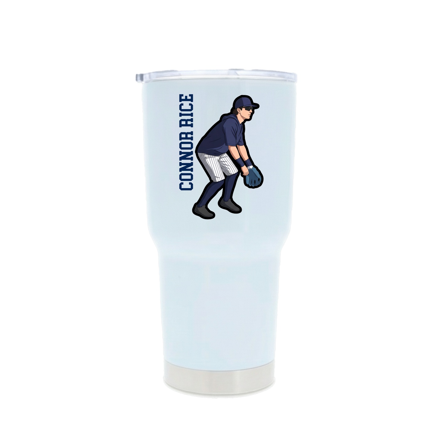 30oz Stainless Steel Tumbler — Name Vertical in White