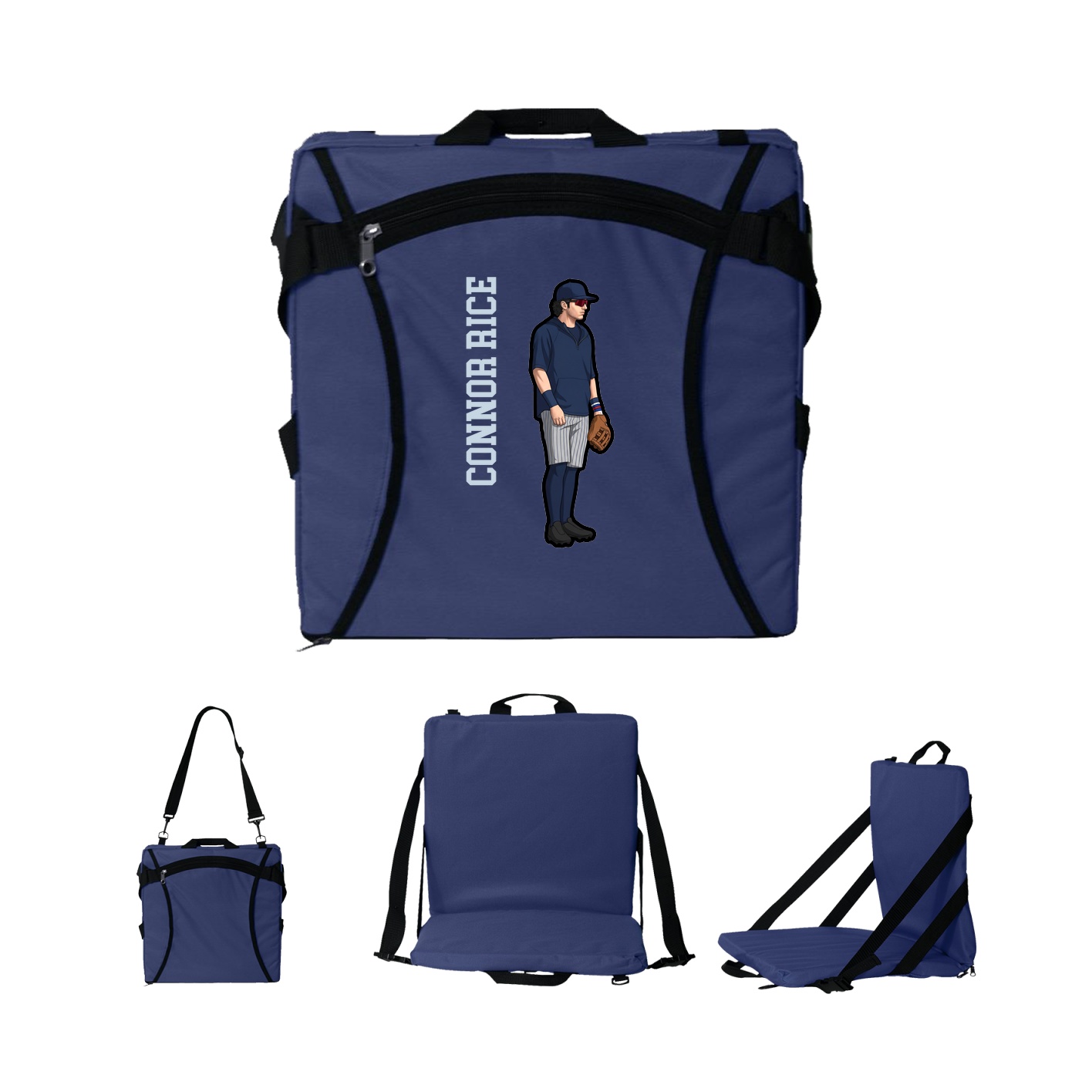Folding Stadium Seat — Name Vertical in Navy