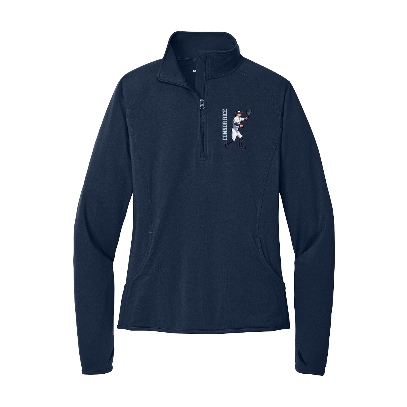 Women's Q-Zip Pullover — Name Vertical in Navy