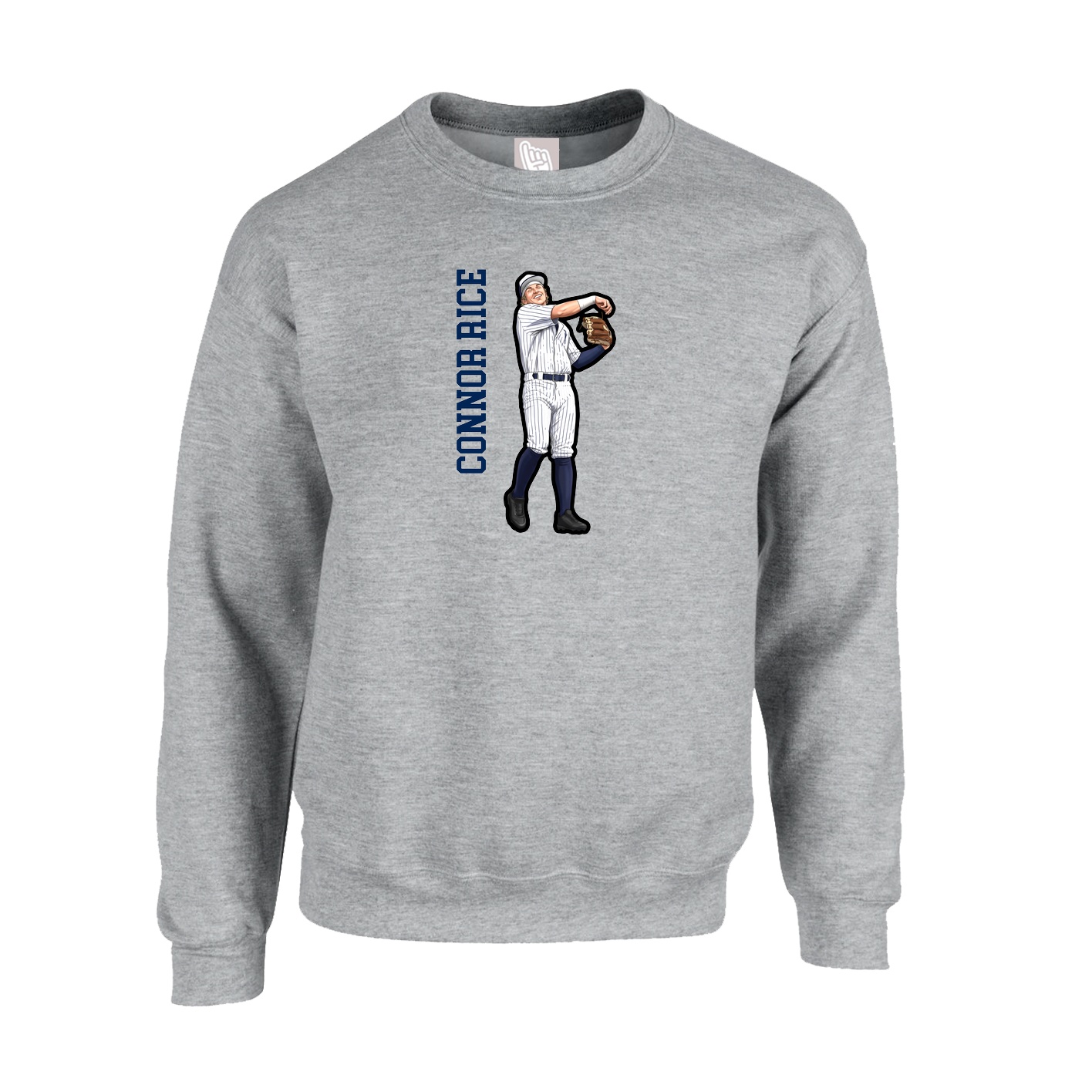 Fleece Crew — Name Vertical in Grey