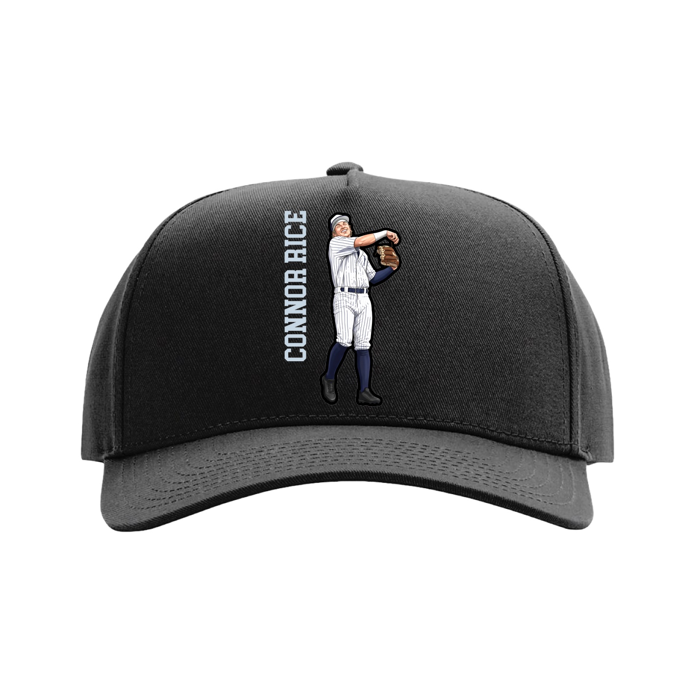 Full Fabric Five-Panel Champ Cap — Name Vertical in Black