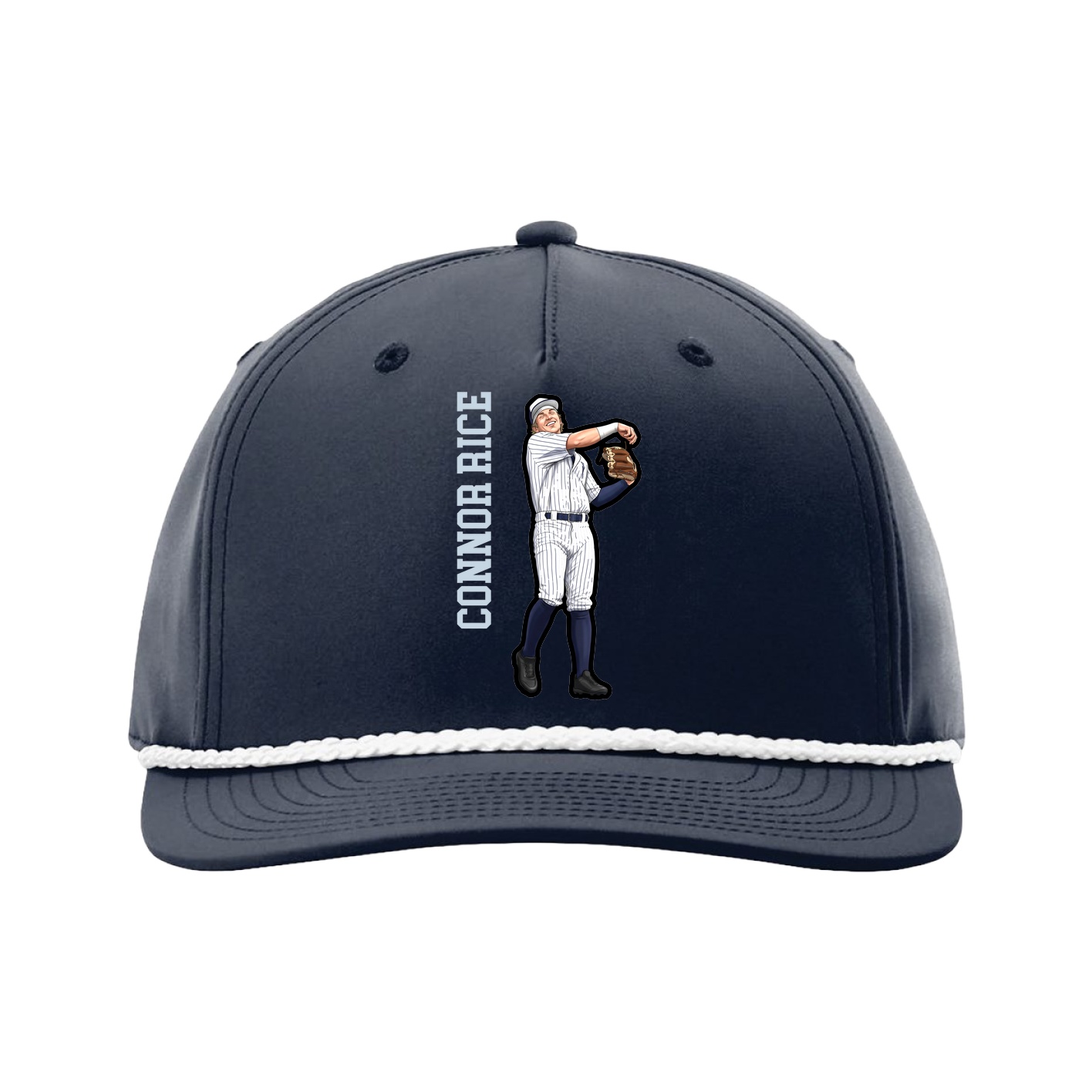 Five-Panel Classic Rope Cap — Name Vertical in Navy