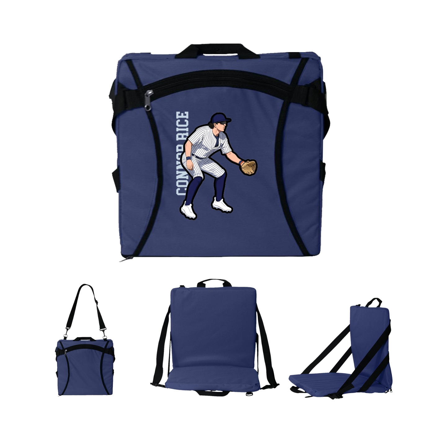 Folding Stadium Seat — Name Vertical in Navy