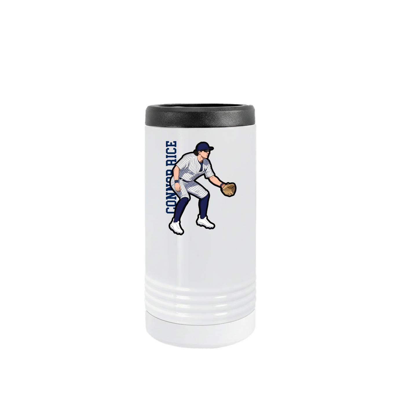 Slim Beverage Holder — Name Vertical in White