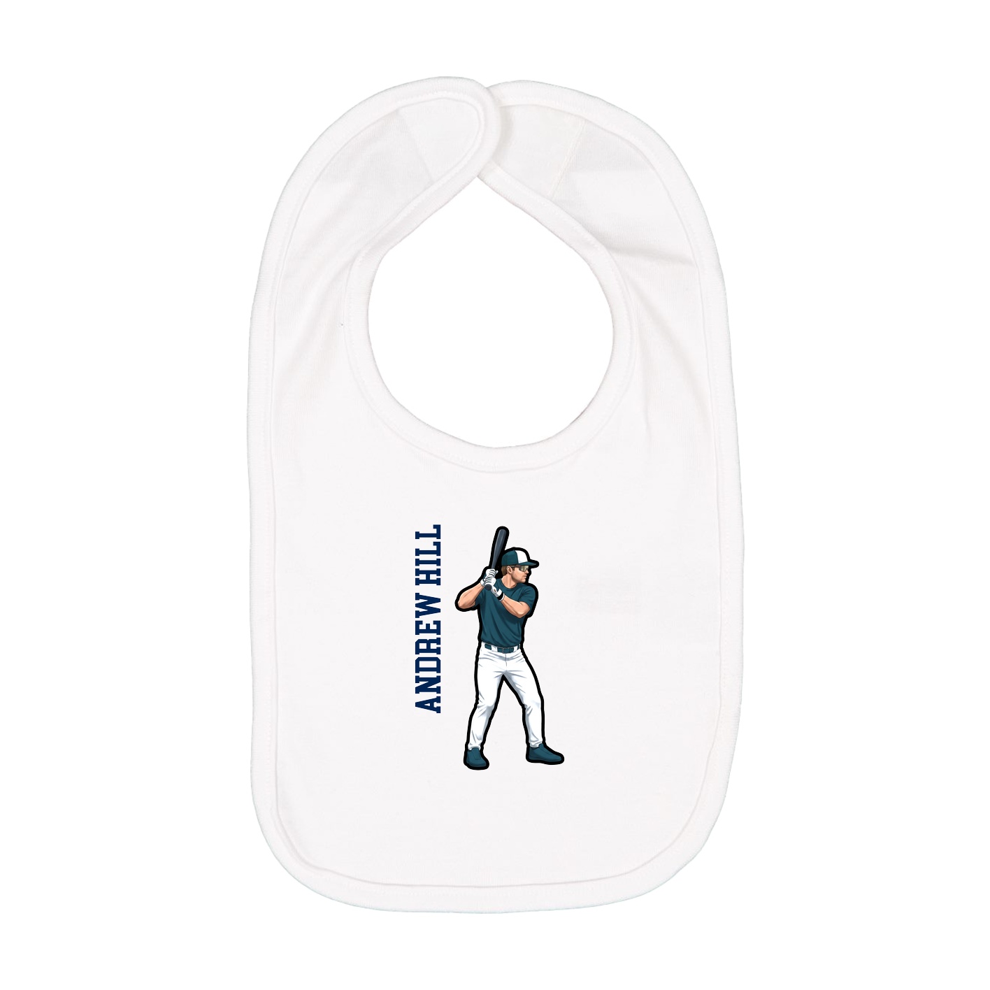 Infant Bib — Name Vertical in White