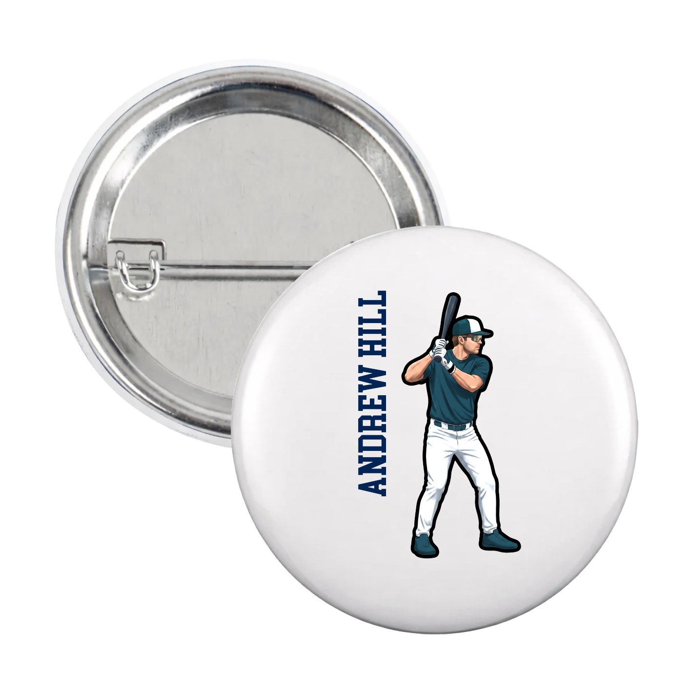 Game Day Button — Name Vertical in White