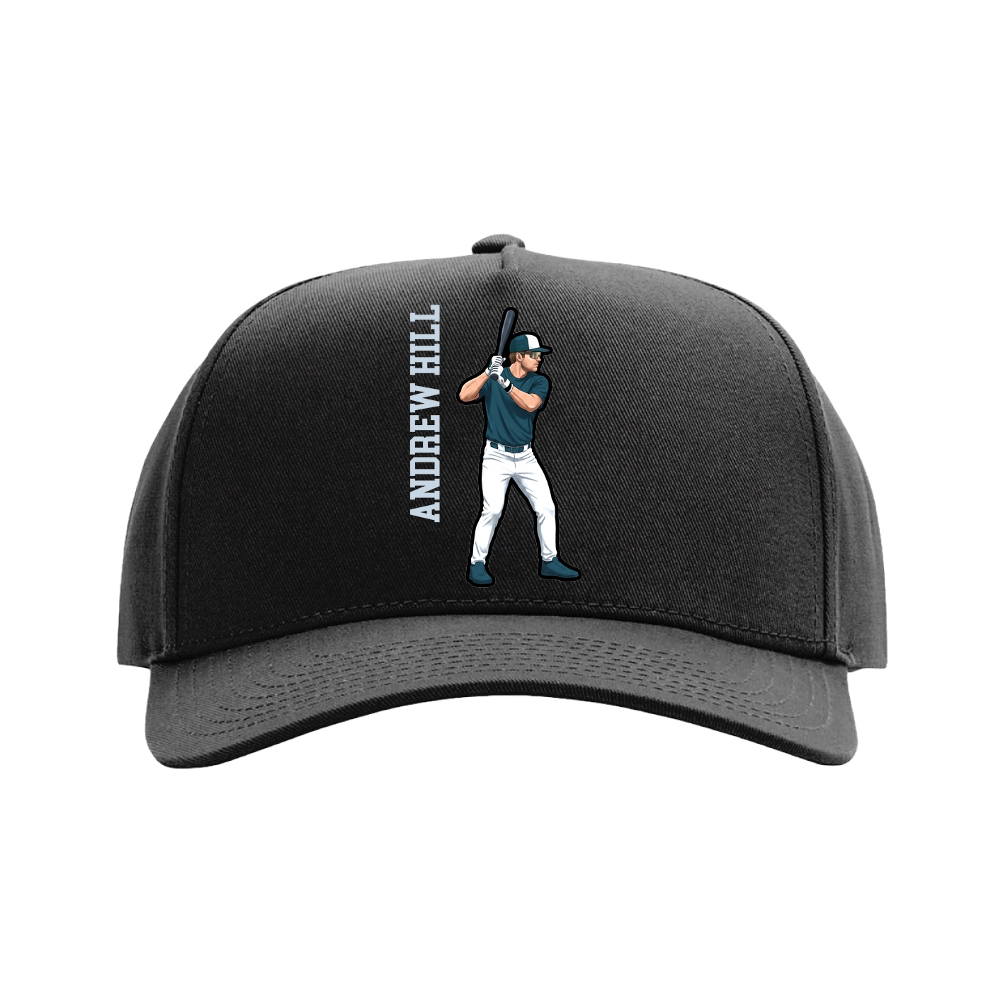 Full Fabric Five-Panel Champ Cap — Name Vertical in Black