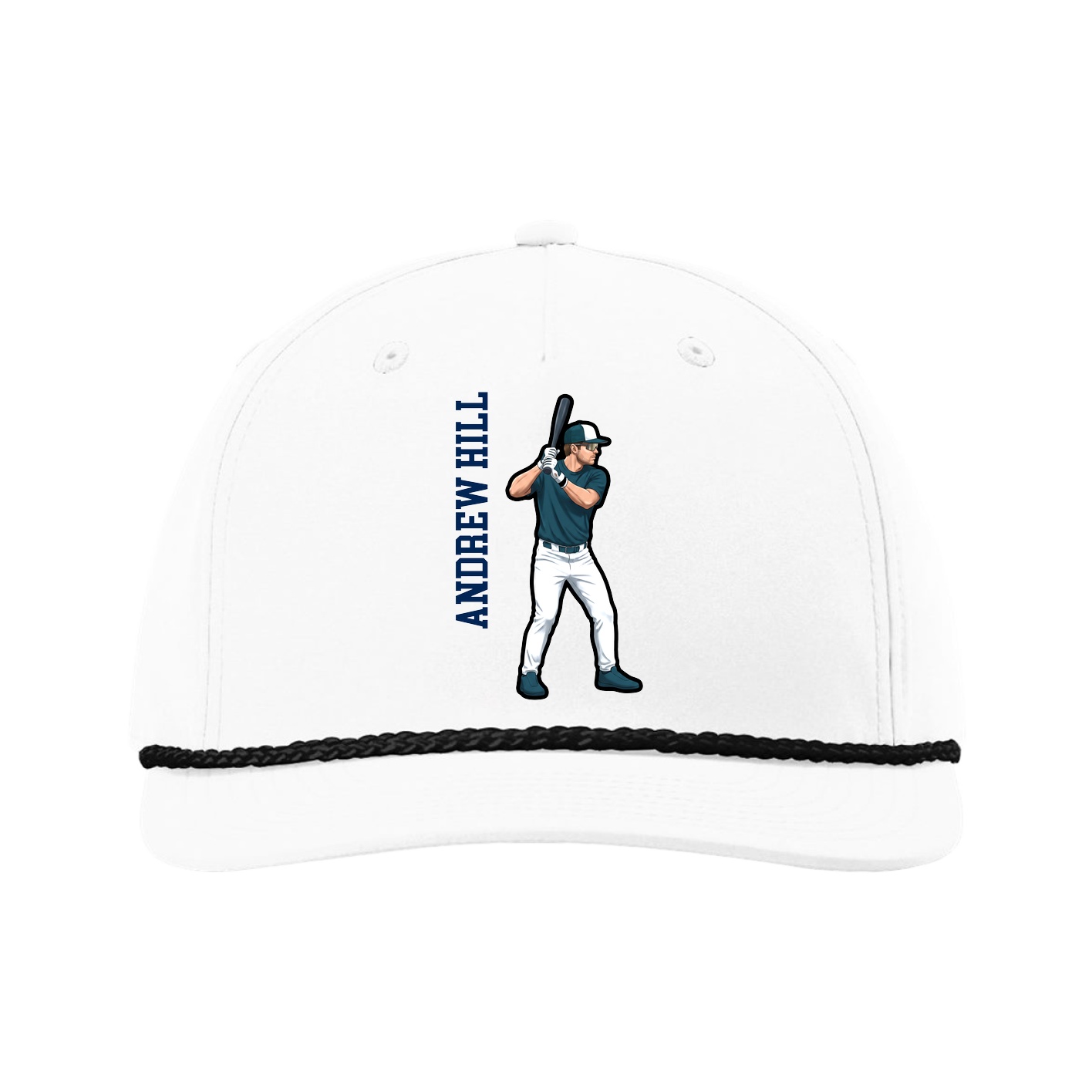 Five-Panel Classic Rope Cap — Name Vertical in White