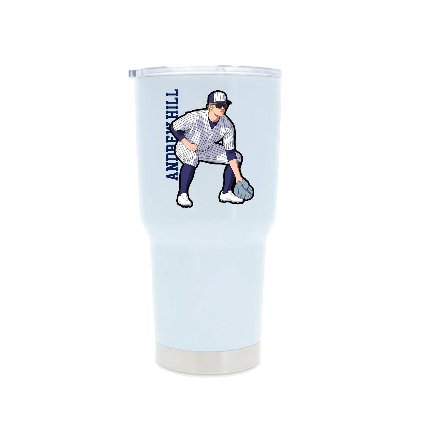 30oz Stainless Steel Tumbler — Name Vertical in White