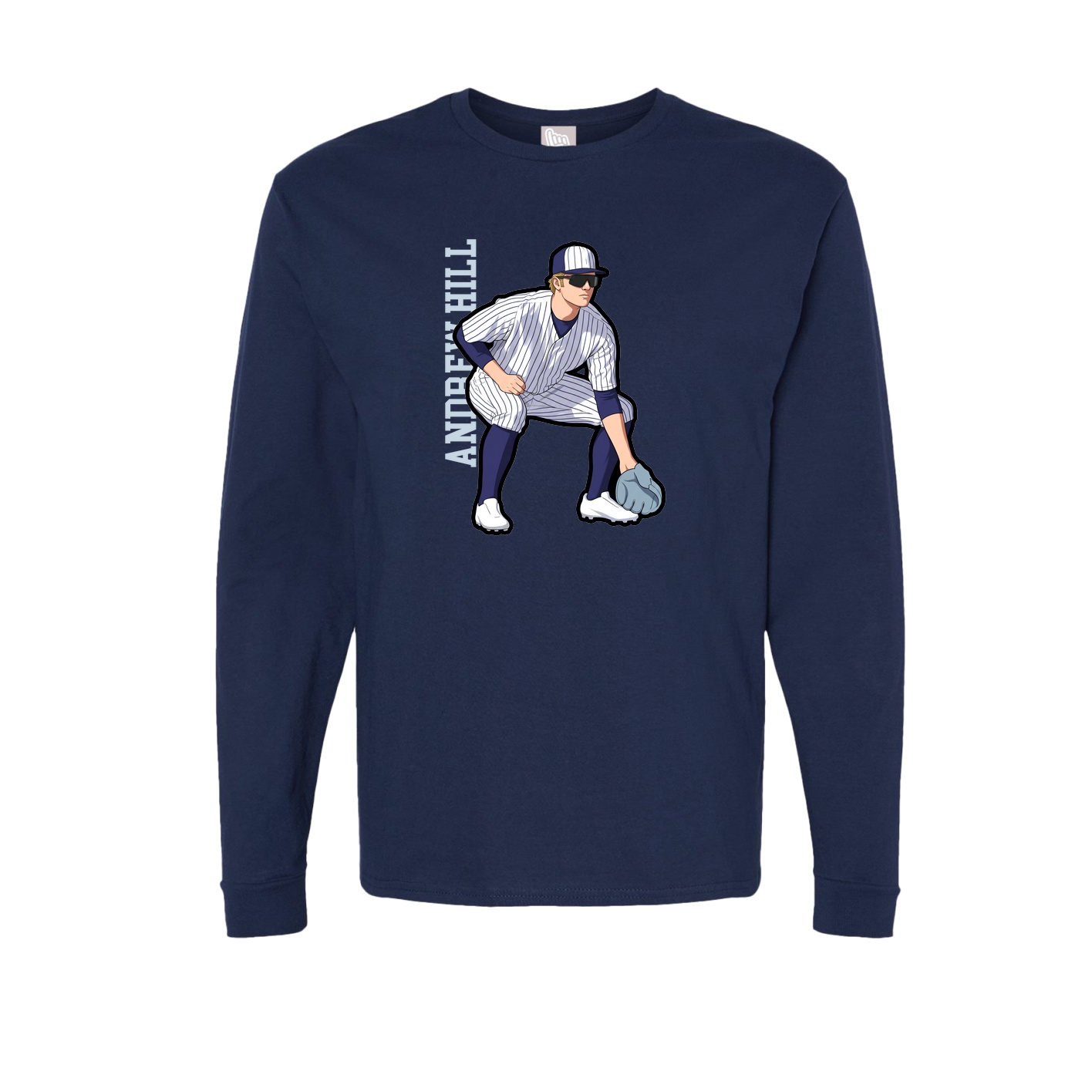 Long Sleeve Tee — Name Vertical in Navy