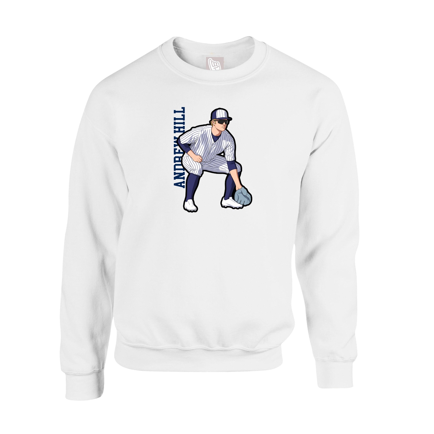 Fleece Crew — Name Vertical in White