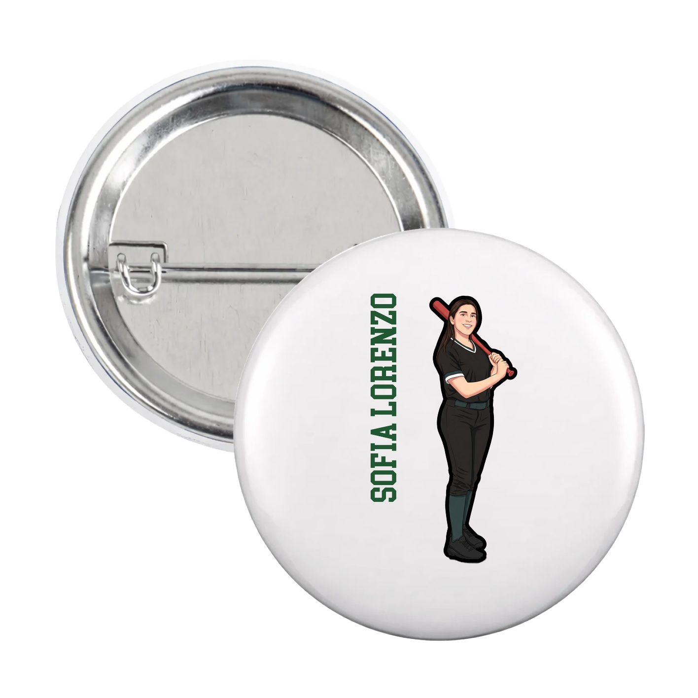 Game Day Button — Name Vertical in White