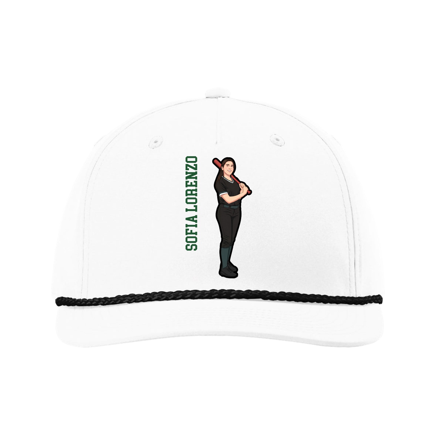 Five-Panel Classic Rope Cap — Name Vertical in White
