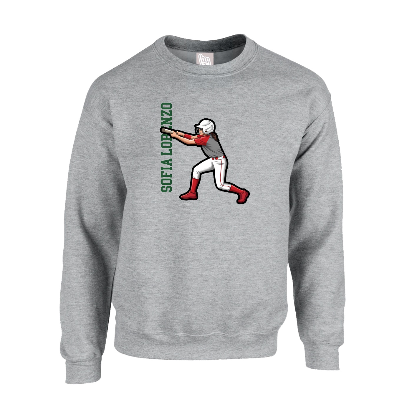 Fleece Crew — Name Vertical in Grey